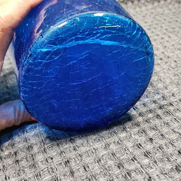 Jug Crackle Glass Blue Swirl Pattern 7.5" Tall X 4" Dia. Decorative Heavy - Picture 13 of 16